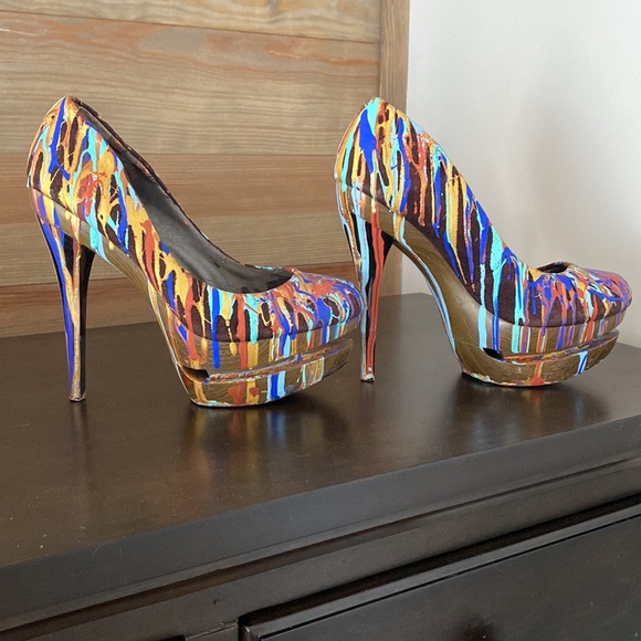 Painted Jessica Simpson Platforms Sz 8 - Picture 2 of 6